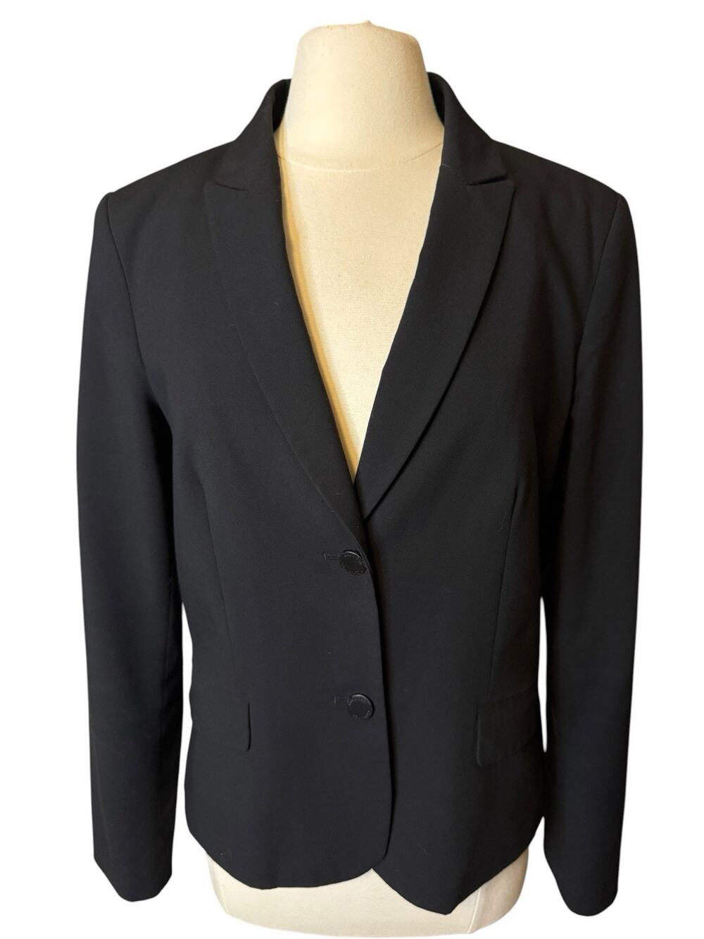 Calvin Klein Womens Black Two Button Blazer Jacket Size 14 Layer Career Office